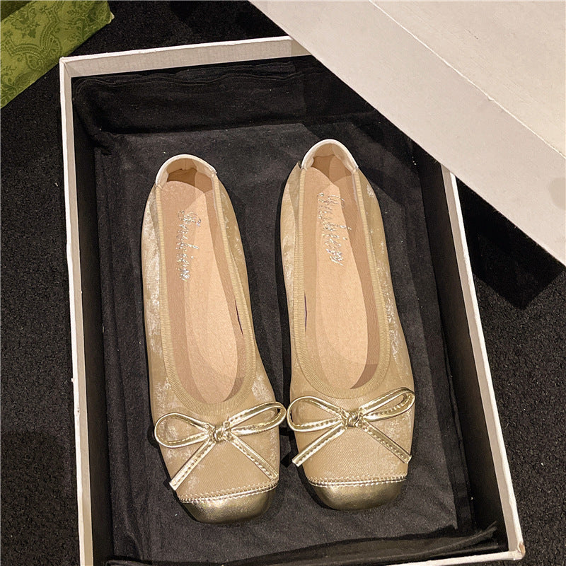 Damen nan Ballerina-Slipper mit quadratischer Zehenpartie, Schleifenapplikation und viskoelastischem Fußbett R&B