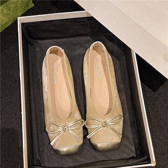Damen nan Ballerina-Slipper mit quadratischer Zehenpartie, Schleifenapplikation und viskoelastischem Fußbett R&B