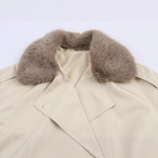 Damen modische Jacke mit kunstvollem Fellkragen und doppelter Knopfblende R&B