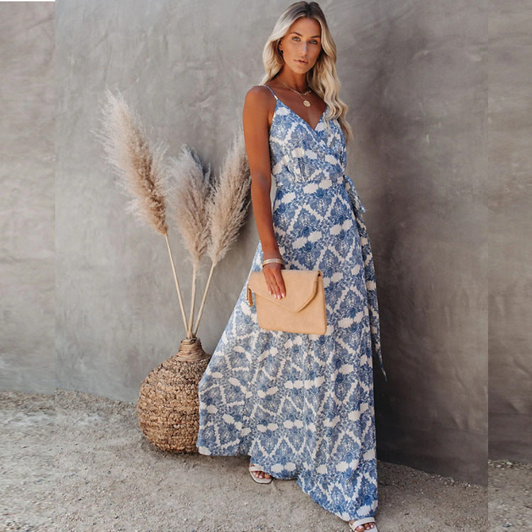 Damen elegantes Maxi-Kleid mit Chic-Wickel-design und seitlichem Schlitz R&B
