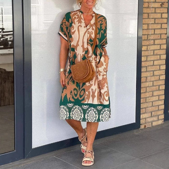 Damen Luftiges Freizeitkleid mit V-Ausschnitt und praktischen Taschen R&B
