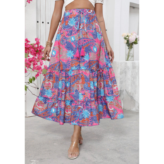 Damen Midi-Rock im verspielten Boho-Stil mit buntem Paisleymuster und voluminösem Saum R&B