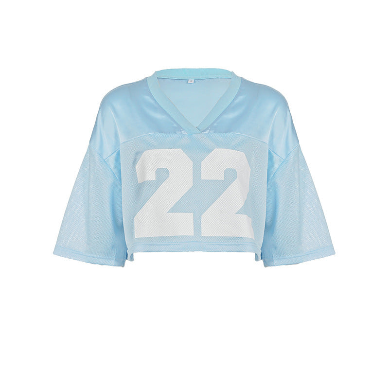 Damen Crop-Top im Sportlichen Design mit V-Ausschnitt und Netzdetails R&B