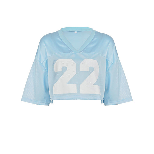 Damen Crop-Top im Sportlichen Design mit V-Ausschnitt und Netzdetails R&B