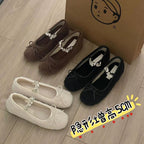 Damen Ballerinas mit kuscheligem Obermaterial und funkelndem Schmuckdetail R&B