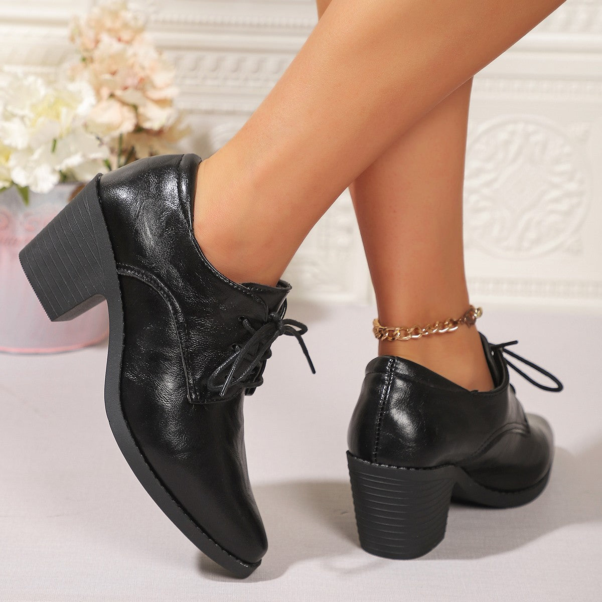 Damen Modische Schnürschuhe mit Blockabsatz