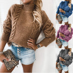 Damen Grobstrickpullover mit hochgeschlossenem Kragen und Kabelstrick-Design R&B