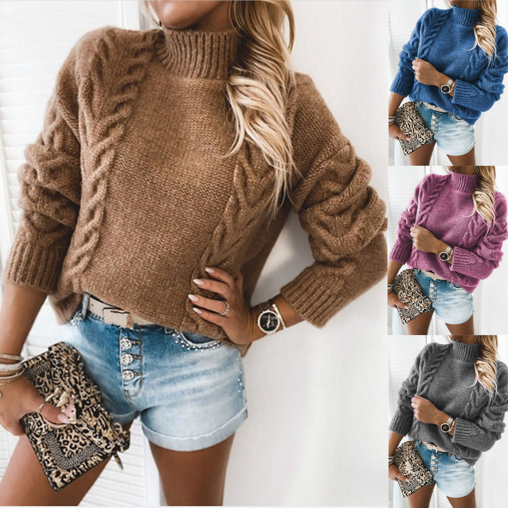 Damen Grobstrickpullover mit hochgeschlossenem Kragen und Kabelstrick-Design R&B