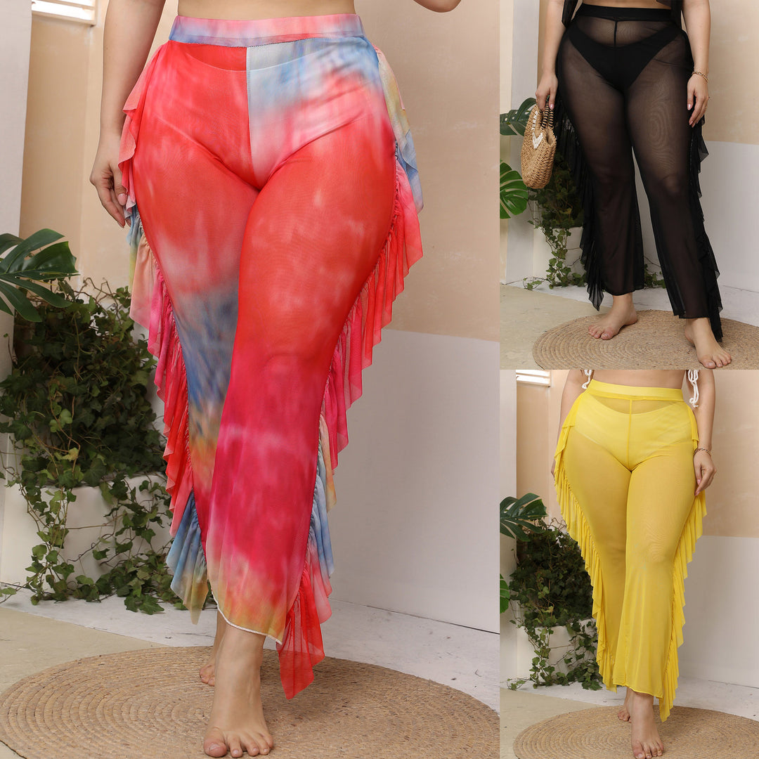 Damen elegante und luftige Strandhose mit Rüschendetails R&B