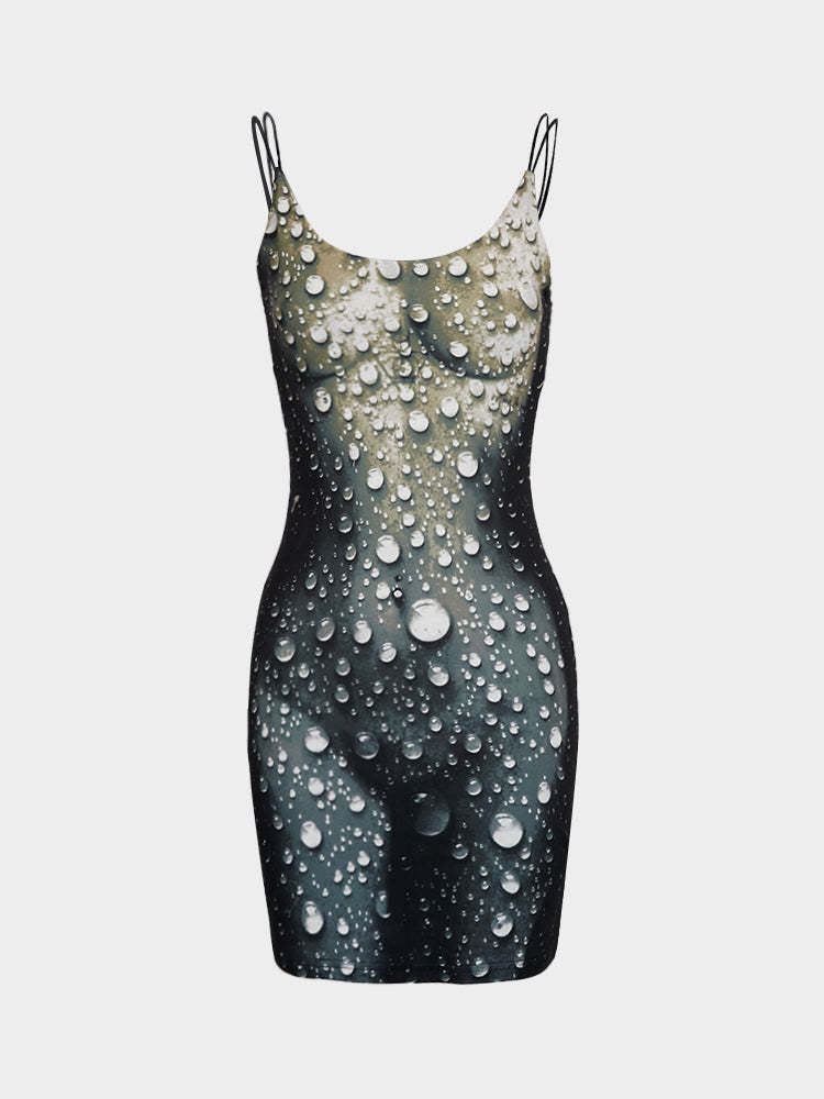 Damen Minikleid im modernen Wasserfall-Design mit verstellbaren Spagetti-Trägern R&B
