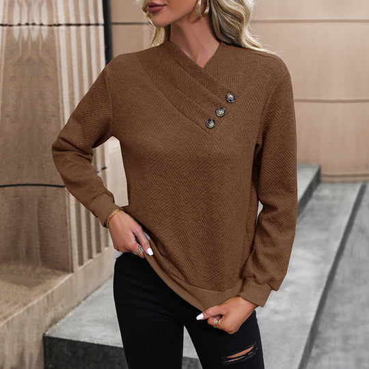 Damen eleganter Pullover mit asymmetrischem Ausschnitt und Knopfdetails R&B