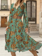 Damen Maxikleid mit floralem Muster und voluminösen Ärmeln