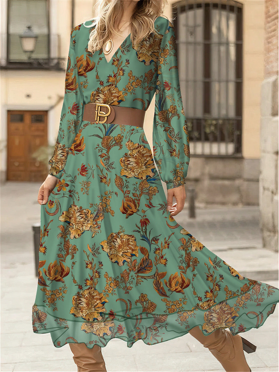 Damen Maxikleid mit floralem Muster und voluminösen Ärmeln