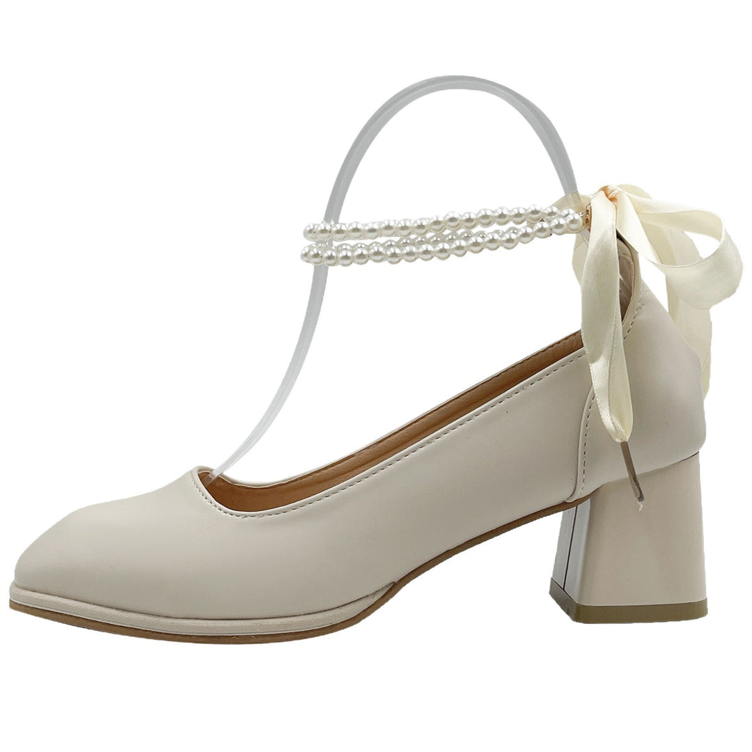 Damen elegante Absatzschuhe mit Perlenschmuck und Schleifen R&B