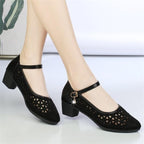 Damen Elegante Ballerinas mit stilvoller Spitzeneinlage und bequemem Blockabsatz R&B