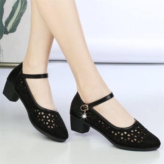 Damen Elegante Ballerinas mit stilvoller Spitzeneinlage und bequemem Blockabsatz R&B
