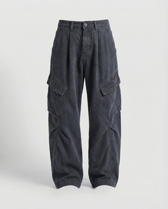 Damen weite Cargohose im Utility-Stil mit überlappenden Klappentaschen und markanter Nahtstruktur R&B