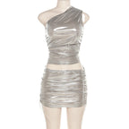Damen metallisches Top und Minirock Set R&B
