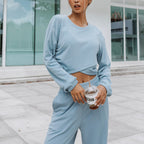 Damen nan weites Lounge-Hosen-Set mit hohem Komfortbund und kurzem Sweatshirt R&B