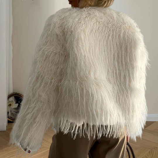 Damen Modische Kunstpelzjacke mit voluminösen Ärmeln R&B