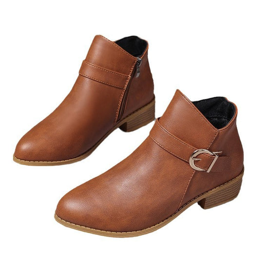 Damen modische Schnürstiefeletten mit dekorativem Riemen und robustem Reißverschluss R&B