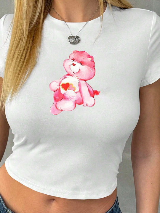 Damen Crop-T-Shirt mit kreativem Nostalgie-Druck und lässigem Schnitt R&B