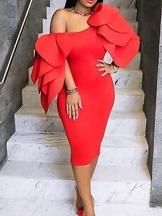 Damen figurbetontes Kleid mit asymmetrischen Rüschen R&B