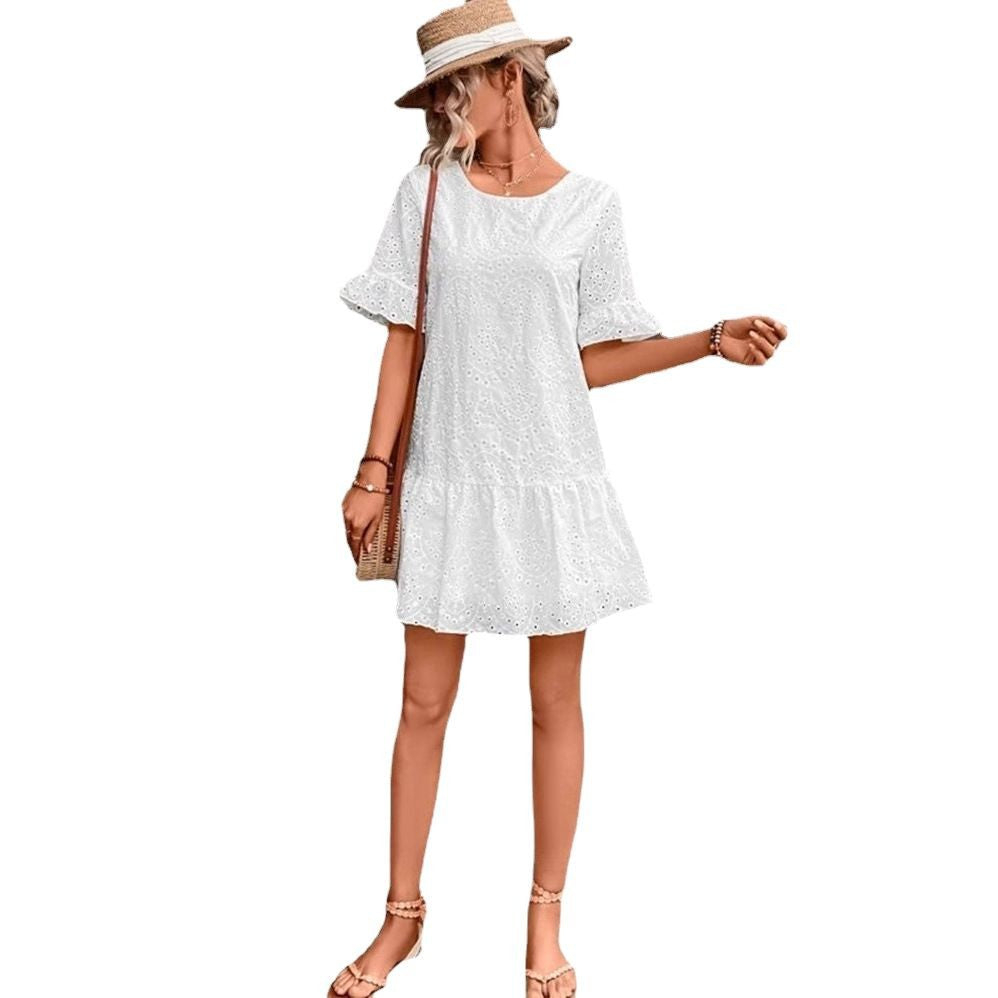Damen Sommerliches Spitzenkleid mit voluminösen Rüschensäumen R&B