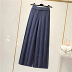 Damen Strickweite Palazzo-Hose mit Zopfmuster