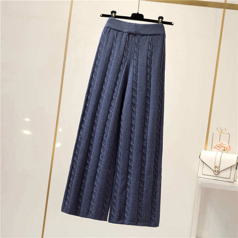Damen Strickweite Palazzo-Hose mit Zopfmuster