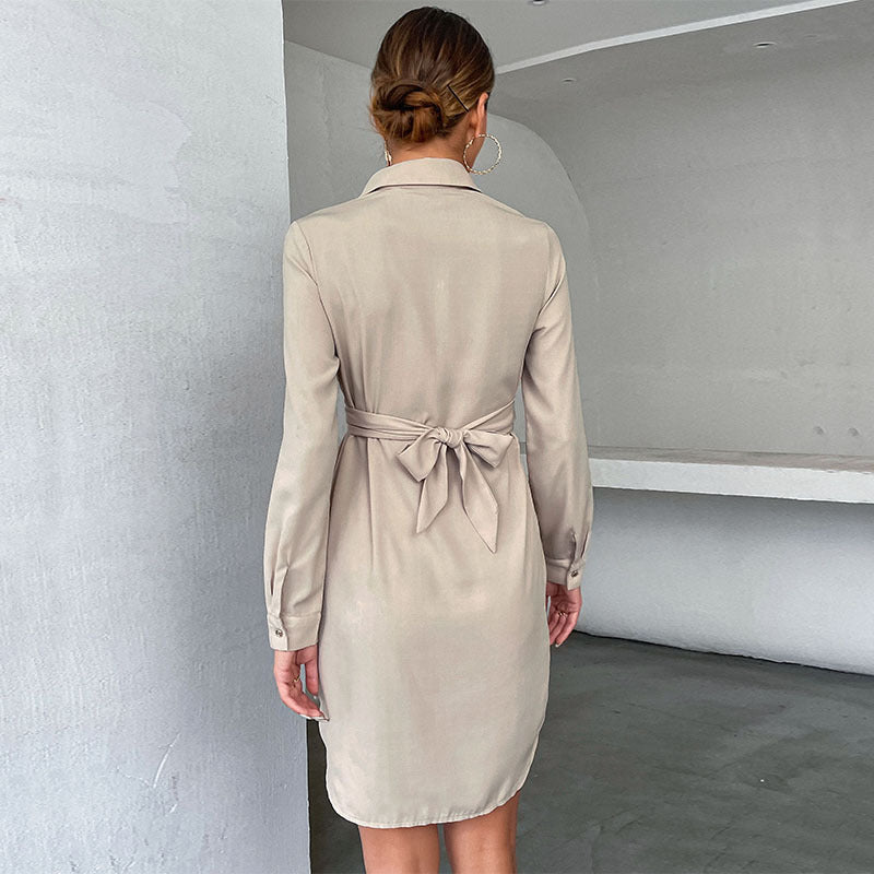 Damen Hemdblusenkleid mit eleganter Wickeloptik und modischen Knöpfen R&B