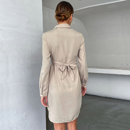 Damen Hemdblusenkleid mit eleganter Wickeloptik und modischen Knöpfen R&B