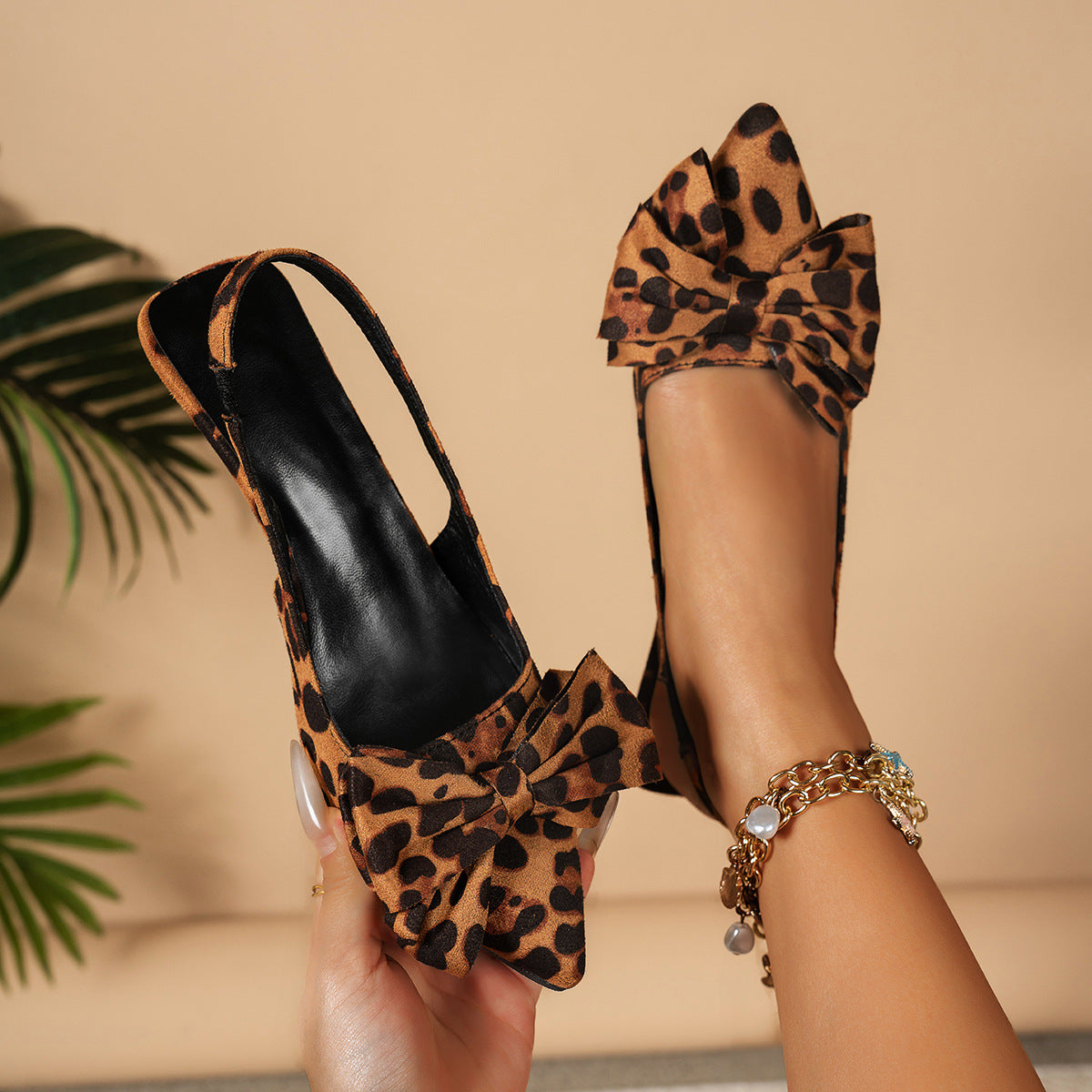 Damen Slingback-Pumps mit eleganter Schleifenapplikation und tierischem Muster R&B