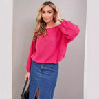 Damen lässiger Oversize-Pullover mit ballonförmigen Ärmeln und strukturiertem Maschenmuster R&B