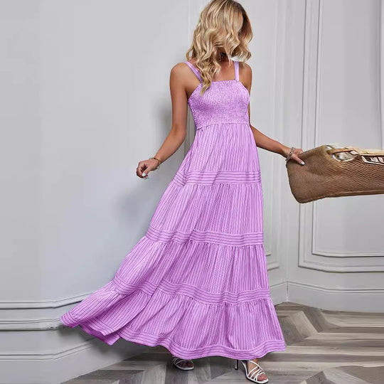 Damen Maxikleid mit raffiniertem Pliszeedesign und elastischem Oberteil R&B