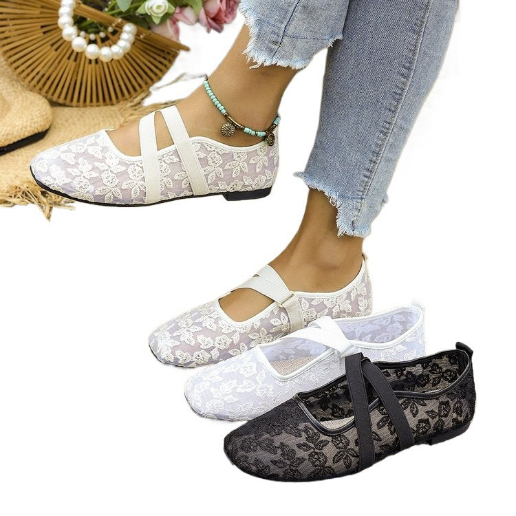 Damen Elegante Ballerinas mit floralem Spitzen-Design R&B