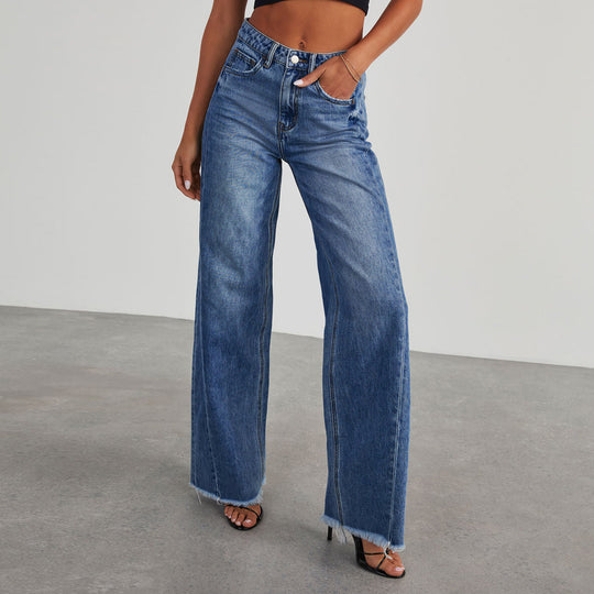 Damen Weitgeschnittene Jeans mit fransigen Säumen R&B