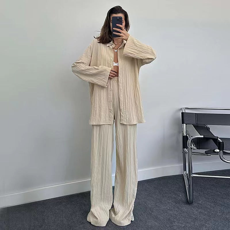 Damen lässiges Übergrößen-Hemd und lockere Hose Set R&B
