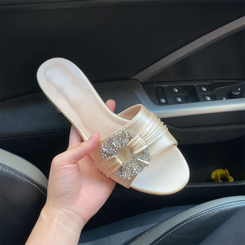 Damen elegante Riemchen Mules mit funkelnder Schmuckapplikation R&B