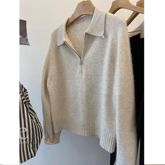 Damen Kuscheliger Pullover mit Stehkragen und kurzem Reißverschluss R&B