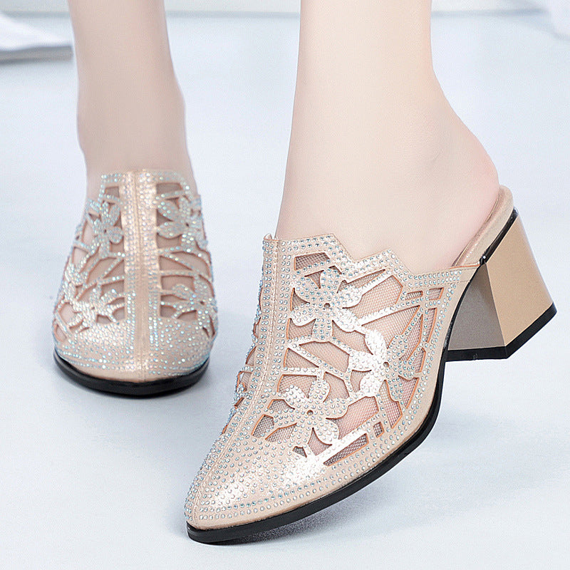 Damen Elegante und luftige Mules mit schimmerndem Strassdetail R&B