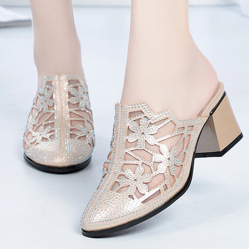 Damen Elegante und luftige Mules mit schimmerndem Strassdetail R&B