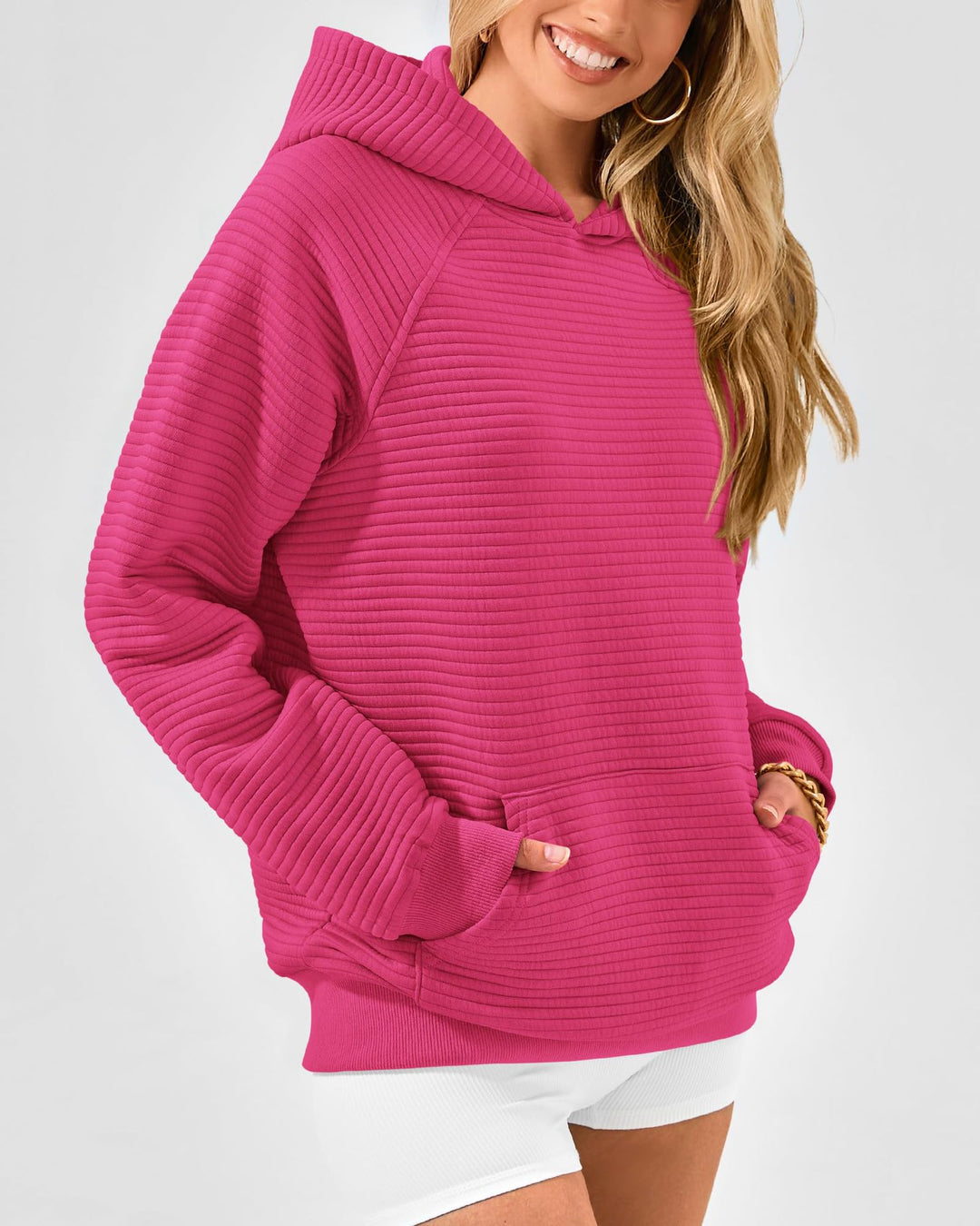 Damen modischer Kapuzenpullover mit strukturiertem Oberflächenmuster R&B