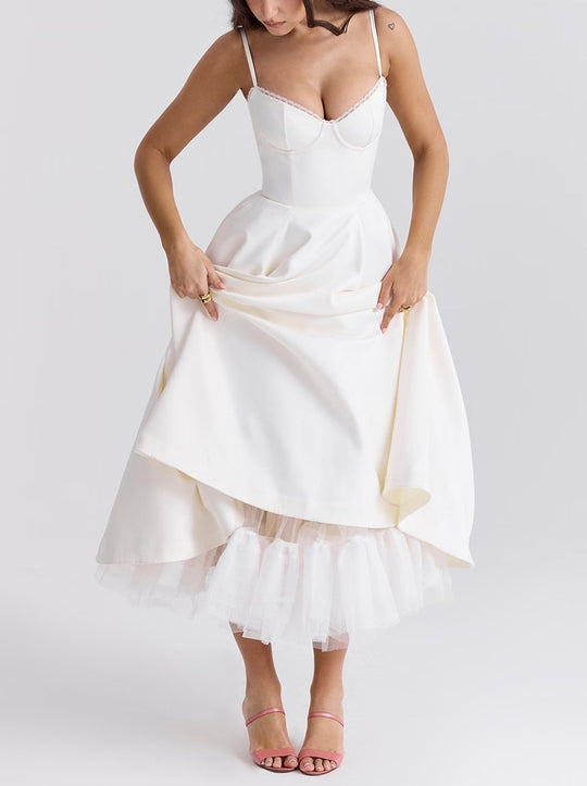 Damen nan Bustierkleid mit geformtem Mieder, weichem Tellerrock, integriertem Tüll-Unterzug und Eingrifftaschen R&B
