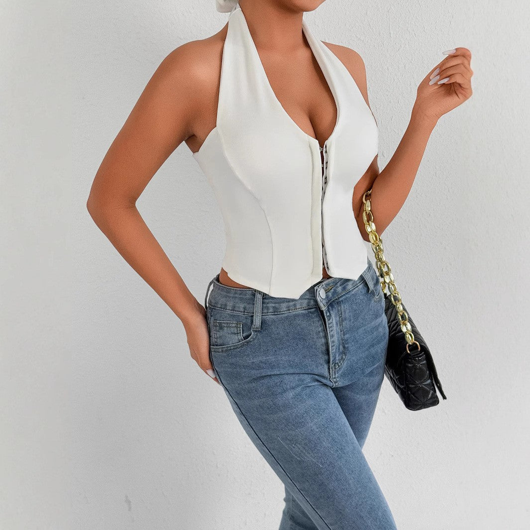 Damen Halterneck Top mit Reißverschluss R&B