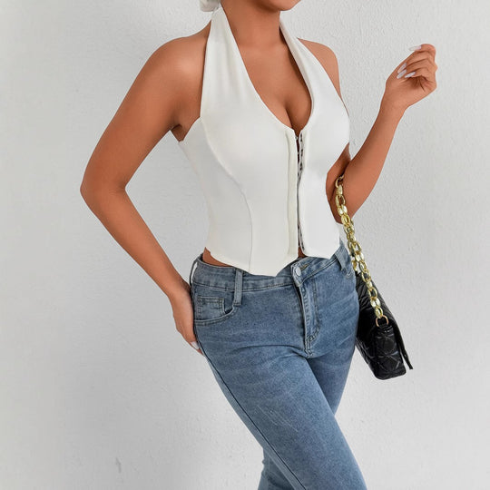 Damen Halterneck Top mit Reißverschluss R&B