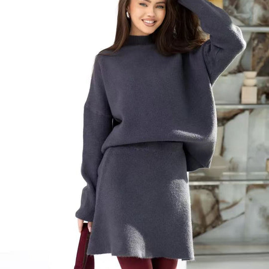 Damen Strickensemble mit weitem Schnitt und hochgeschlossenem Kragen R&B