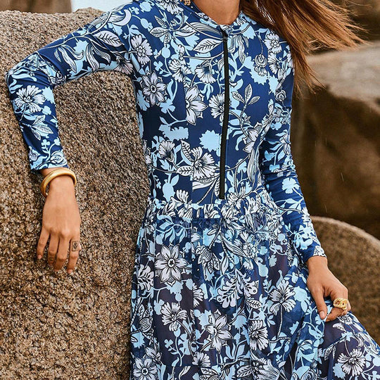 Damen Schwimmanzug mit floralem Design und passendem Strandrock R&B
