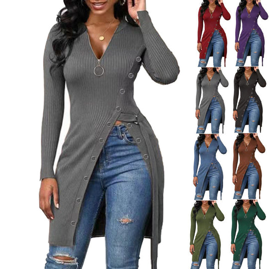 Damen Strickmantel mit asymmetrischem Schnitt und dekorativen Knopfdetails R&B