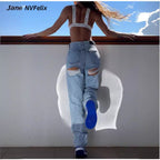 Damen Weite Jeans mit hohem Bund und klassischem Schnitt